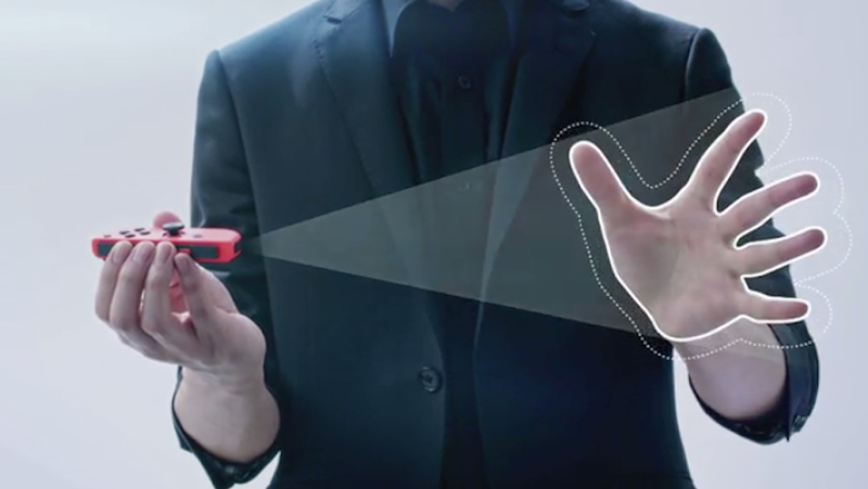 Nintendo shows off the IR camera sensor at a Switch showcase event in Tokyo in January 2017.